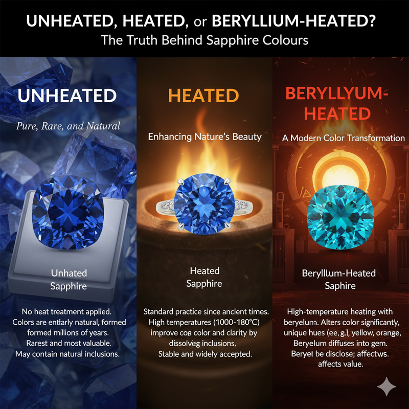 Unheated, Heated, or Beryllium-Heated? The Truth Behind Sapphire Colours