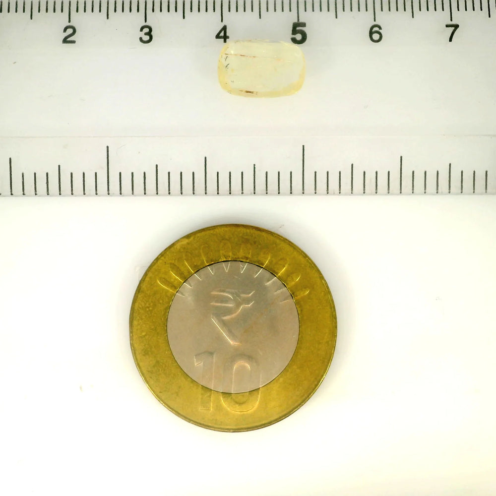Sri Lankan Yellow Sapphire (Pukhraj) 3.0 Carat / 3.34 Ratti, Unheated and Untreated – No indications of treatment observed – shown against scale for s