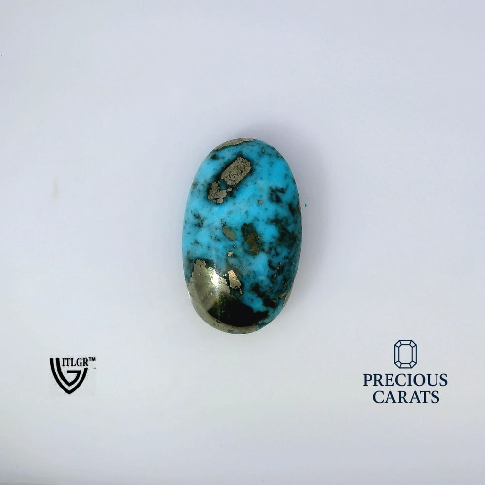 Irani Turquoise (Firoza) 17.82 Carat / 19.8 Ratti, Unheated and Untreated – No indications of treatment observed – top view
