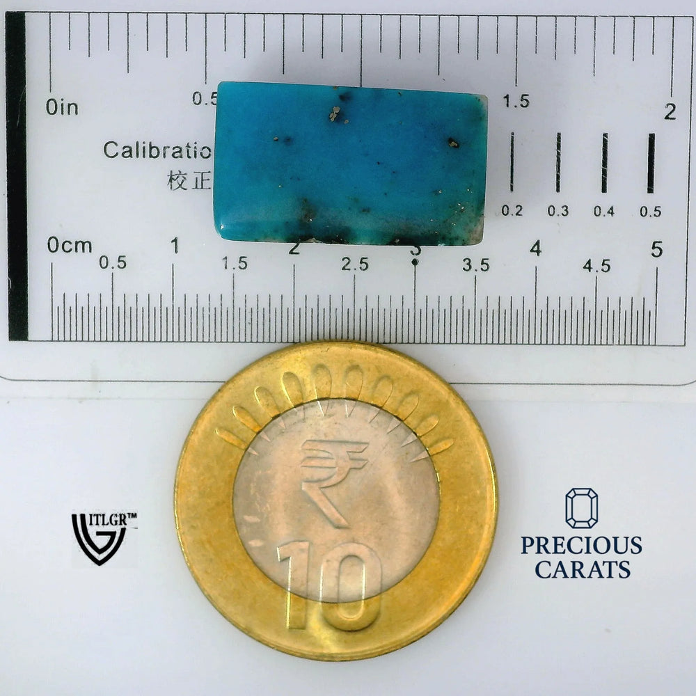 Irani Turquoise (Firoza) 15.76 Carat / 17.52 Ratti, Unheated and Untreated – No indications of treatment observed – shown against scale for size