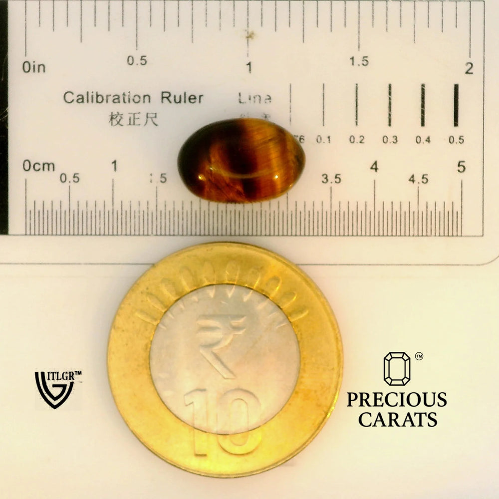 Indian Tiger Eye 7.2 Carat / 8.0 Ratti, Unheated and Untreated – No indications of treatment observed – shown against scale for size
