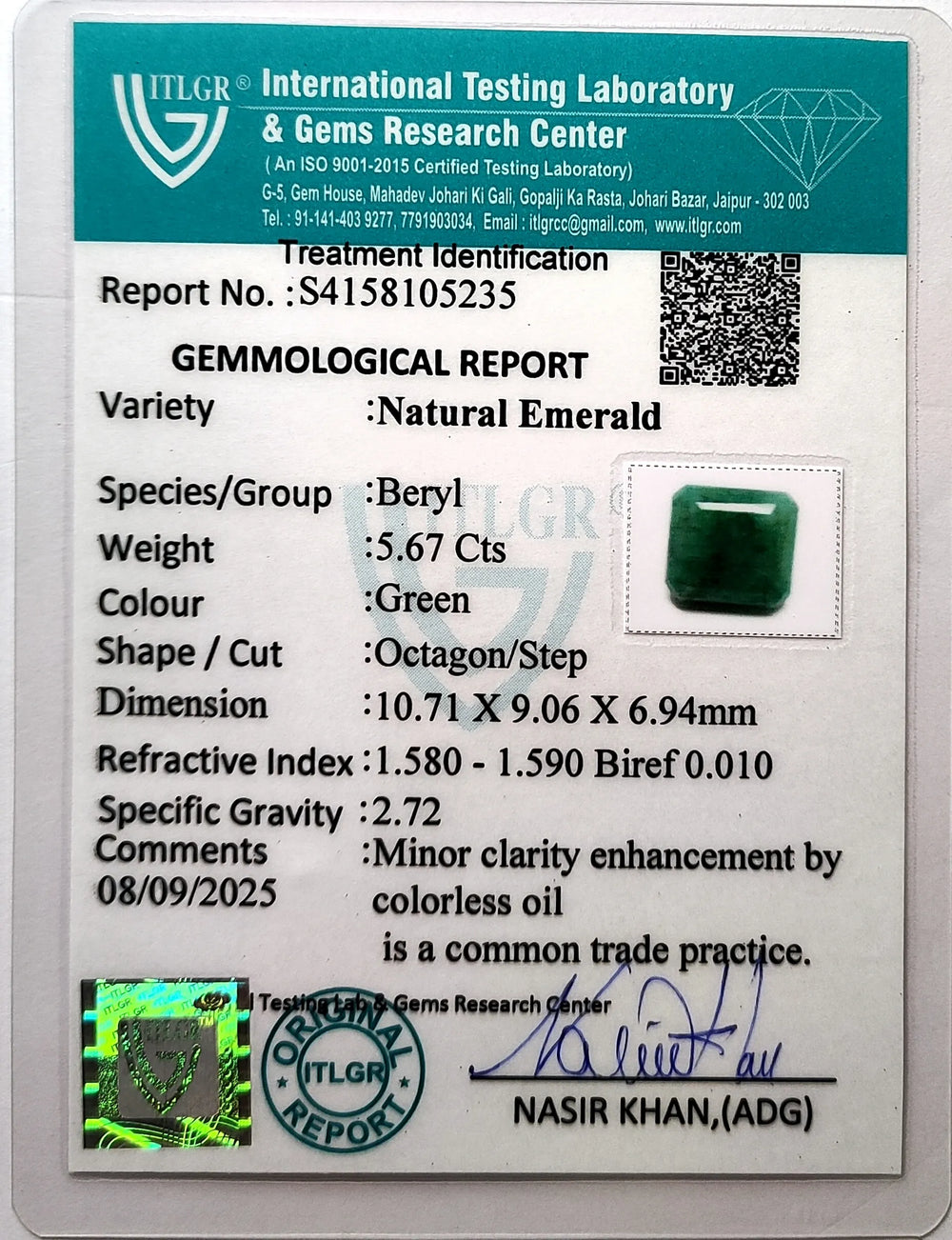Brazilian Emerald 5.67 Carat
