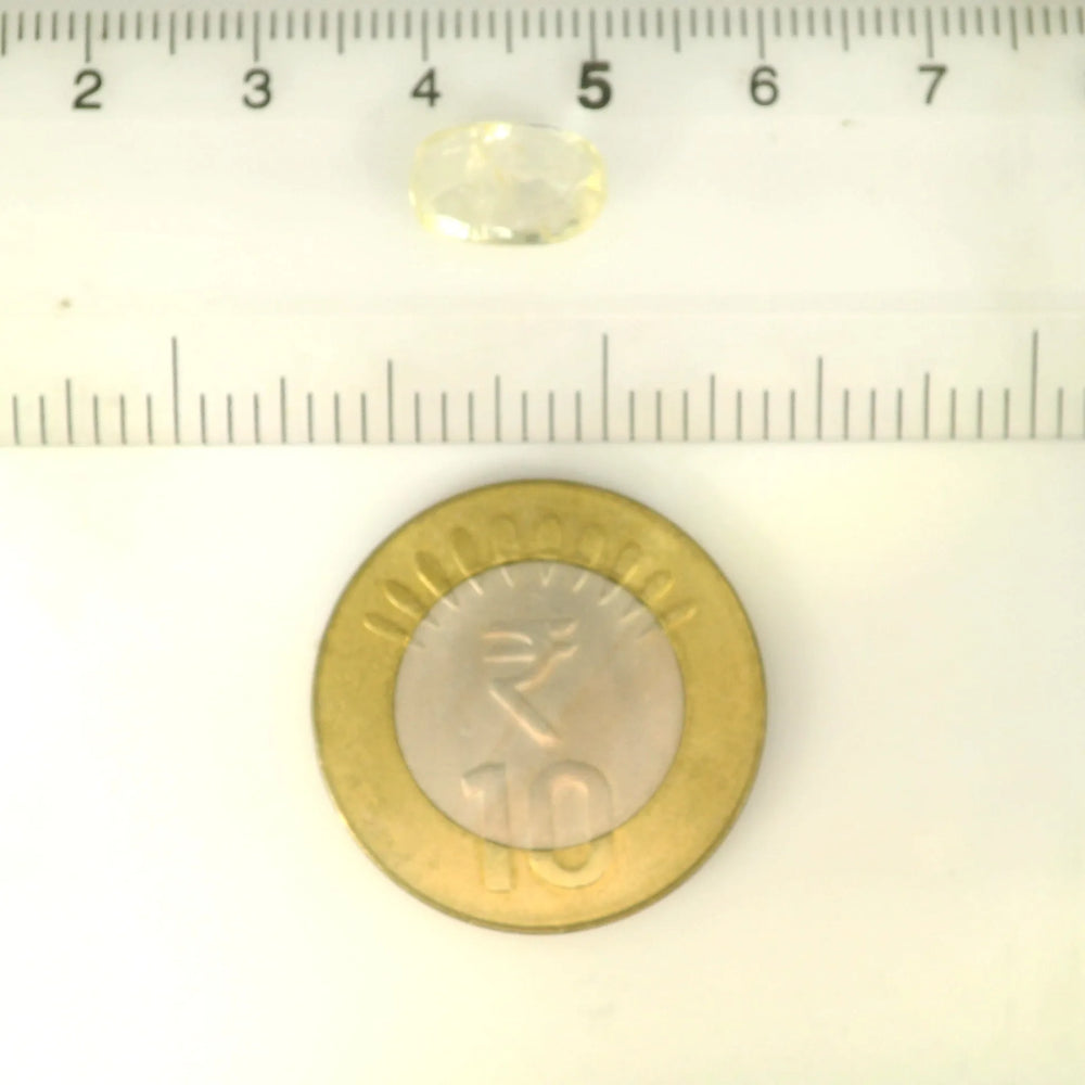 Sri Lankan Yellow Sapphire (Pukhraj) 3.69 Carat / 4.1 Ratti, Unheated and Untreated – No indications of treatment observed – shown against scale for s