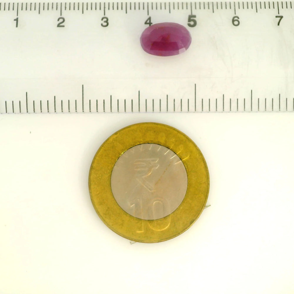 African Ruby (Manik) 4.72 Carat / 5.25 Ratti, Unheated and Untreated – No indications of treatment observed – shown against scale for size