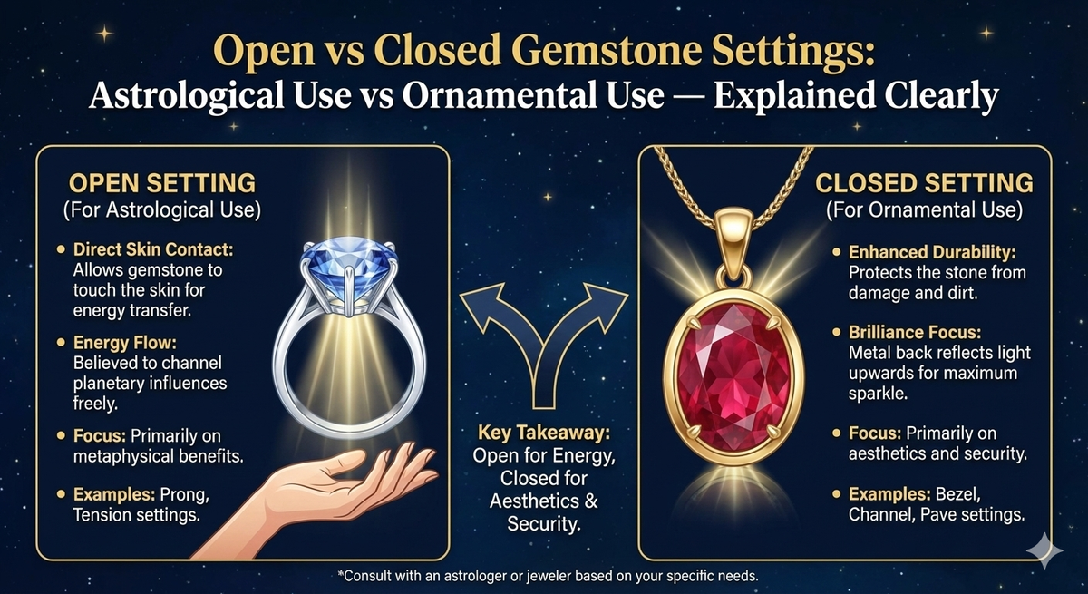 Open vs Closed Gemstone Settings Astrological Use vs Ornamental Use: Explained Clearly
