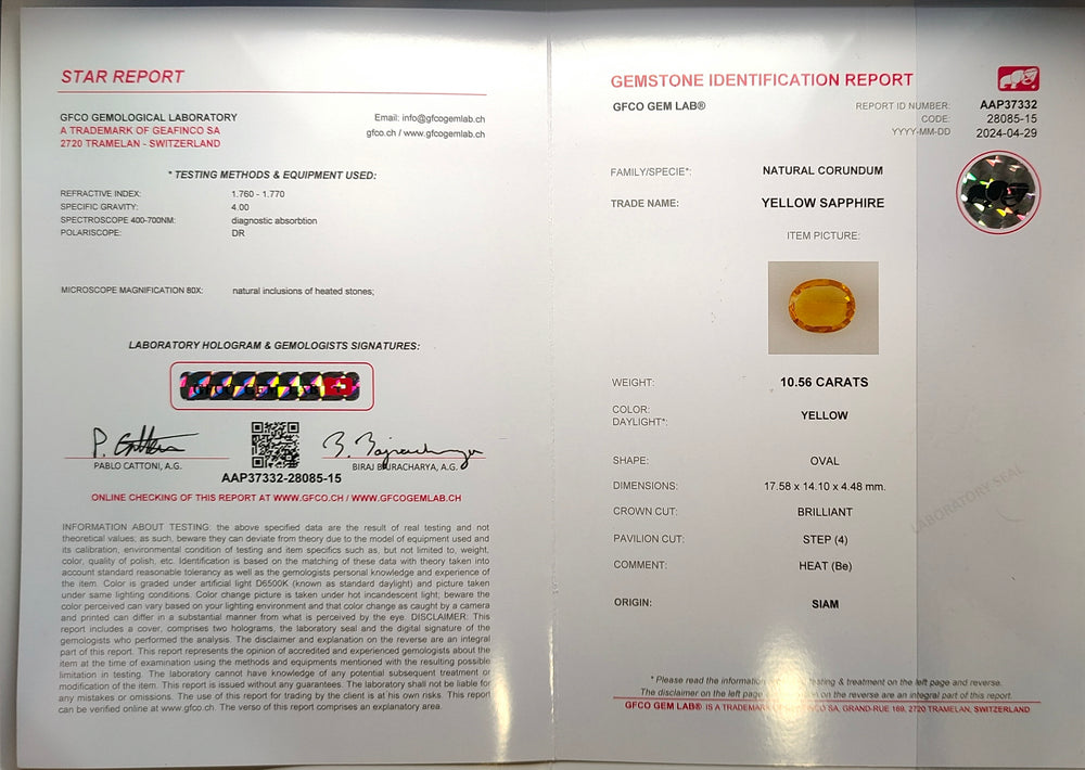Thailand Yellow Sapphire  10.56 Carat