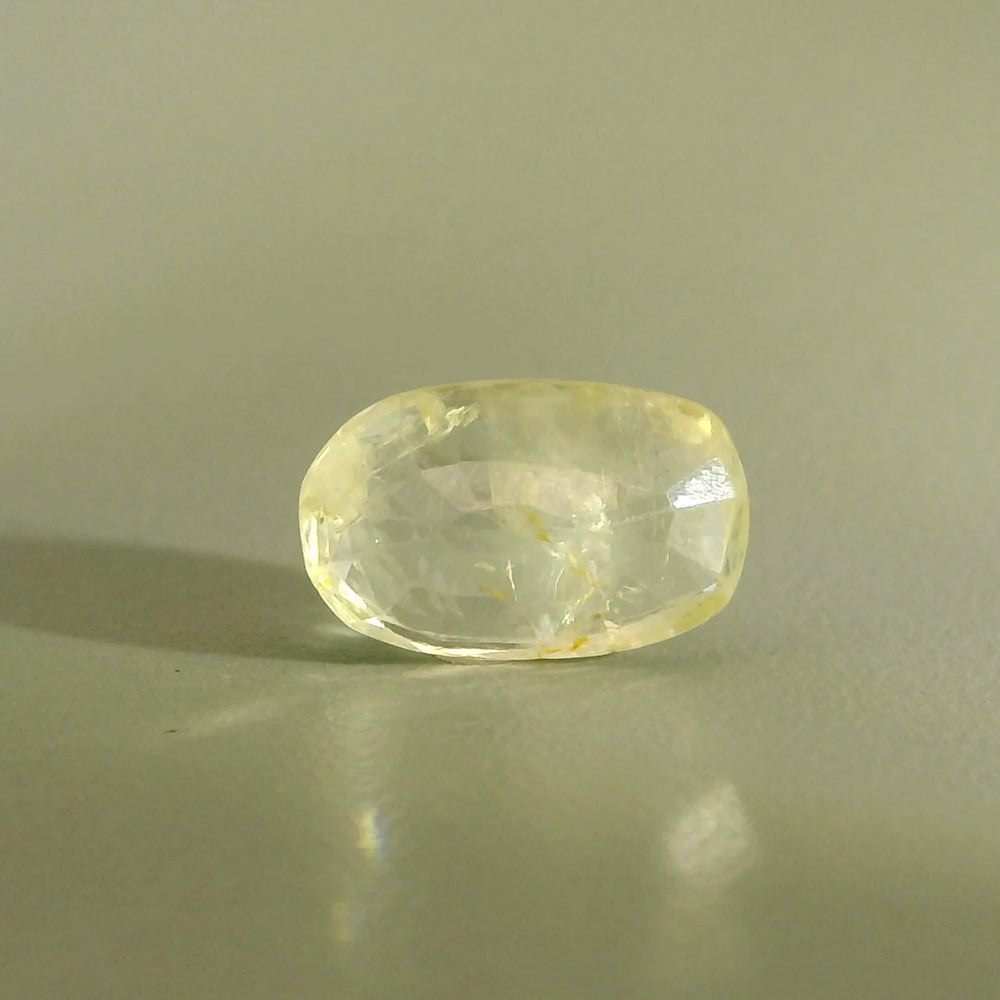 Sri Lankan Yellow Sapphire (Pukhraj) 3.69 Carat / 4.1 Ratti, Unheated and Untreated – No indications of treatment observed – back view