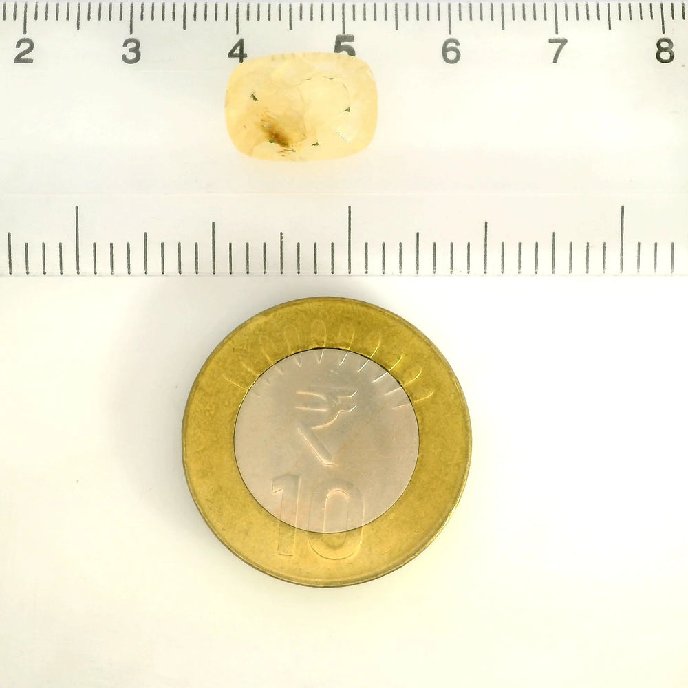 Sri Lankan Yellow Sapphire (Pukhraj) 9.04 Carat / 10.05 Ratti, Unheated and Untreated – No indications of treatment observed – shown against scale for