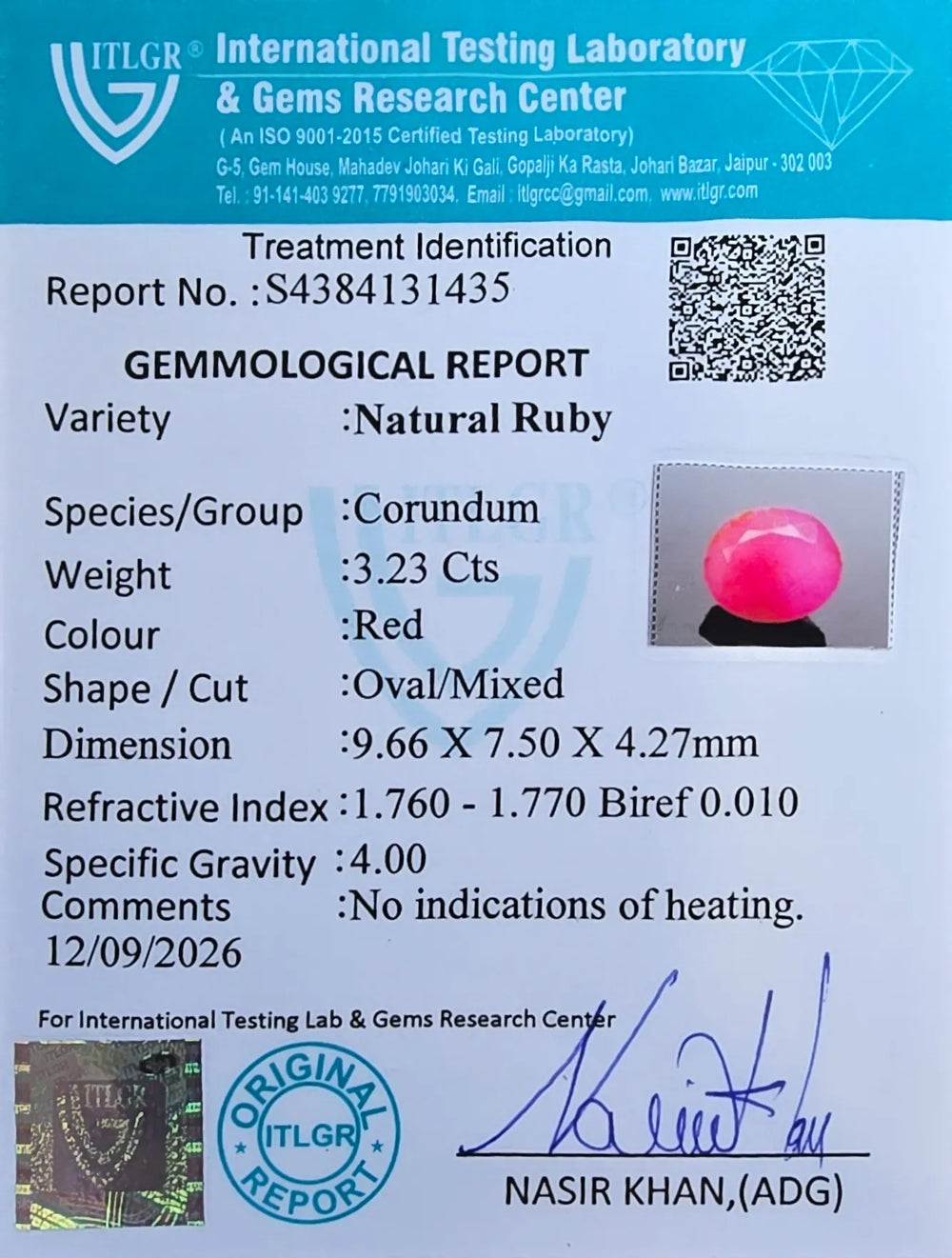 African Ruby (Manik) 3.23 Carat / 3.59 Ratti, Unheated and Untreated – No indications of treatment observed – ITLGR certificate no. 131435