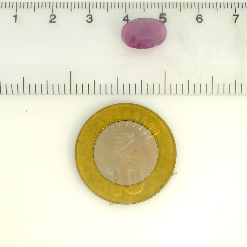 African Ruby (Manik) 4.38 Carat / 4.87 Ratti, Unheated and Untreated – No indications of treatment observed – shown against scale for size